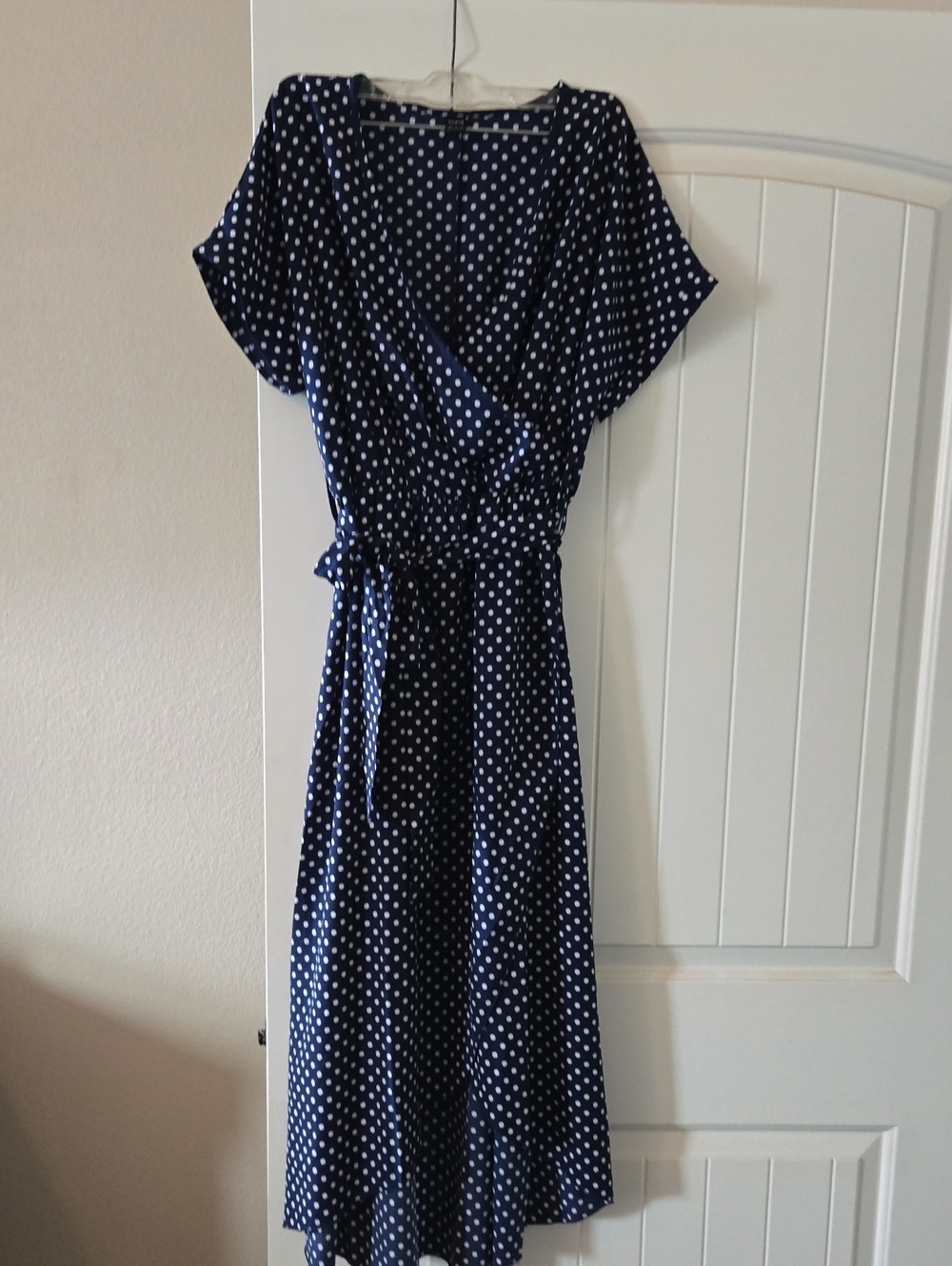 SHEIN Navy and White Polka Dot Wrap Maxi Dress